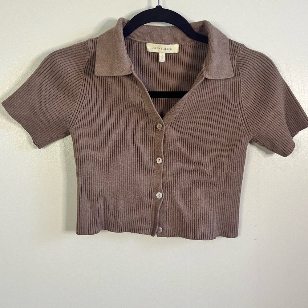 Hazel Moon Knitted Collared Crop Top